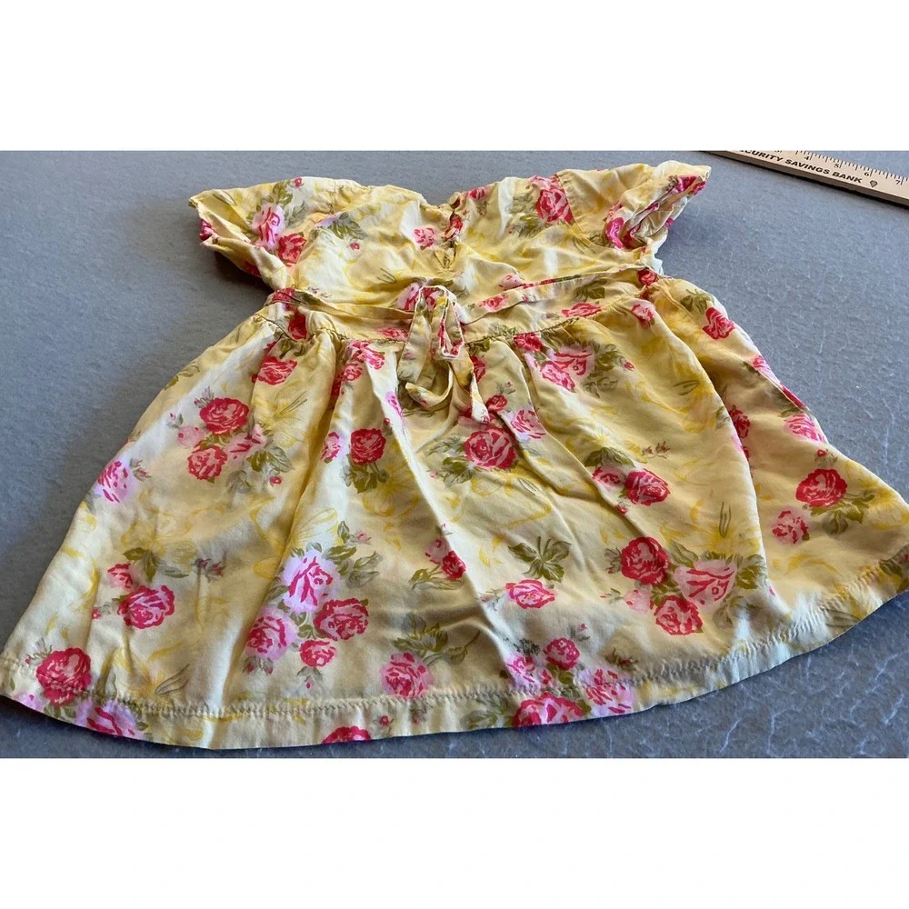 The Childrens Place Vintage Floral Babydoll Dress Yellow Pink Rose 3T Cottage - Picture 3 of 11